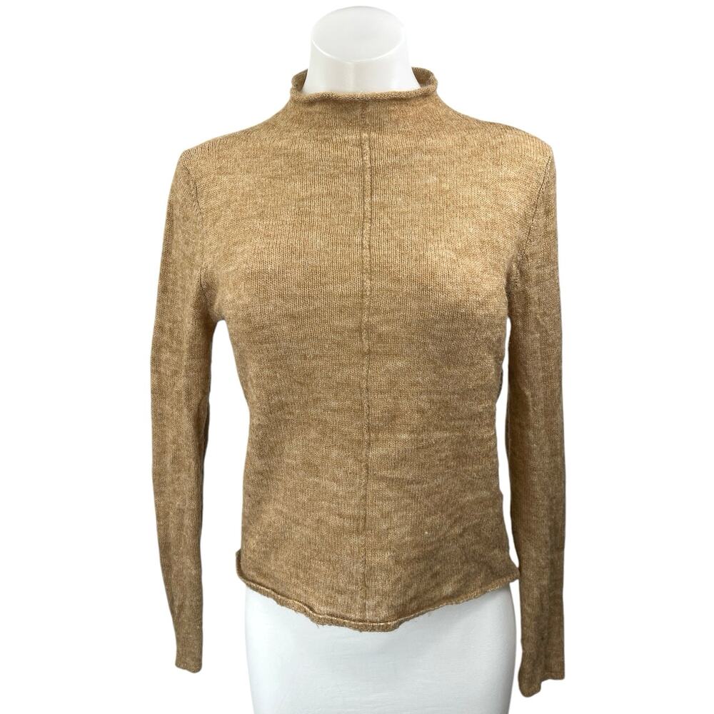 MNG Brown Wool Blend Knit Mock Neck Long Sleeve Pullover Sweater Top Size M